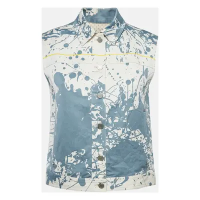 Hermès White/Blue Paint Splatter Print Denim Vest