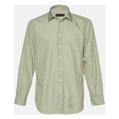 Etro Green Striped Cotton Button Front Shirt