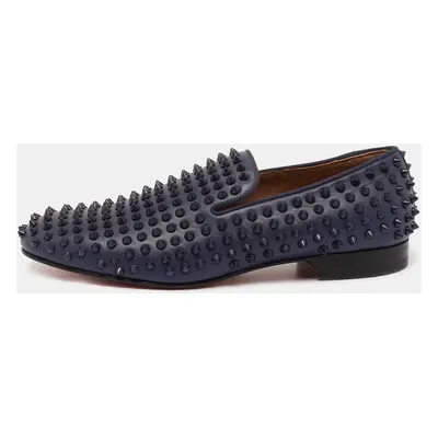 Christian Louboutin Navy Blue Leather Dandelion Spike Smoking Slippers Size