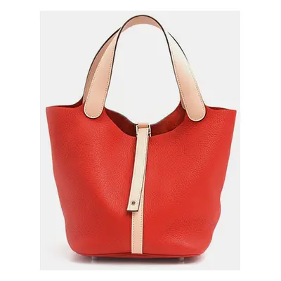 Hermes Red Leather Picotin Lock Touch MM Handbag