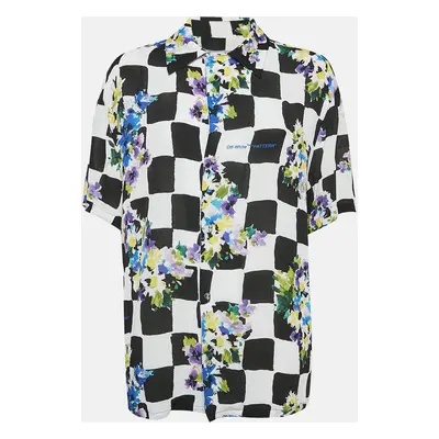 Off-White Check Floral Print Crepe Shirt