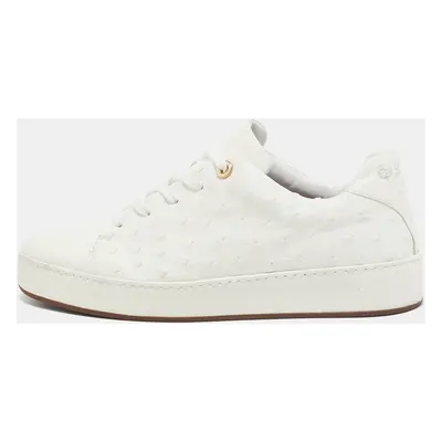 Loro Piana White Leather and Ostrich Leather Lace Up Sneakers Size 38.5