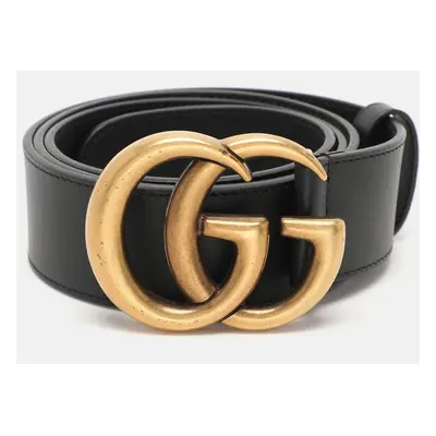 Gucci Black Leather GG Marmont Buckle Belt 95CM