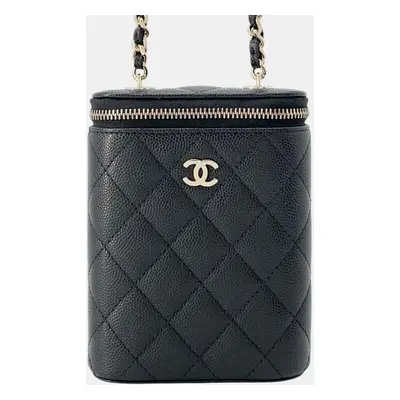 Chanel Black Caviar Skin Matelasse Coco Mark Vanity Chain Shoulder Bag