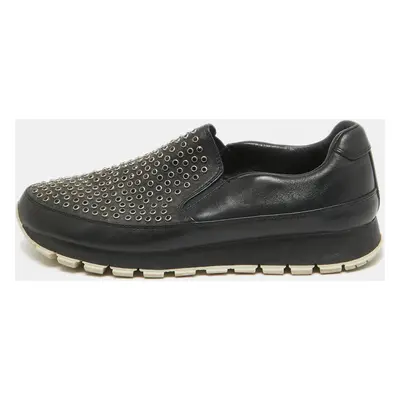 Prada Black Leather Studded Slip On Sneakers Size