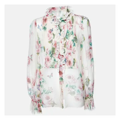 Dolce & Gabbana Pink Floral Print Silk Sheer Blouse