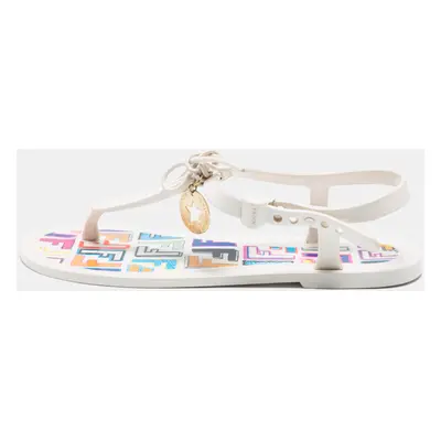 Fendi White Jelly Logo Charm Sunny Thong Flat Sandals Size