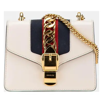 Gucci White Leather Sylvie Chain Shoulder Bag