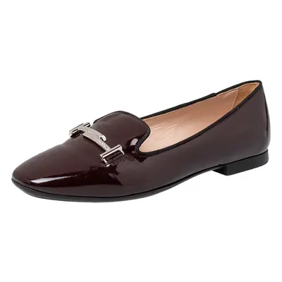 Tod's Burgundy Patent Leather Double T Smoking Slippers Size