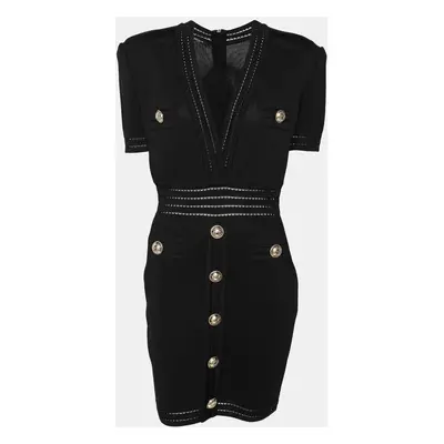 Balmain Black Stretch Knit Bodycon Mini Dress