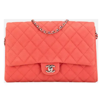 Chanel Red CC Quilted Caviar Single Flap