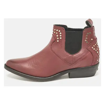 Zadig & Voltaire Burgundy Leather Studded Ankle Boots Size