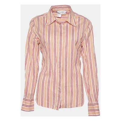 Max Mara Multicolor Striped Cotton & Silk Button Front Shirt