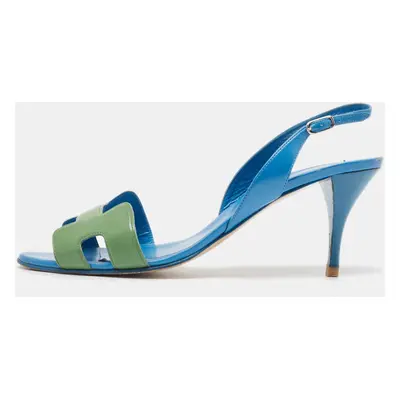 Hermes Blue/Green Leather Night Slingback Sandals Size