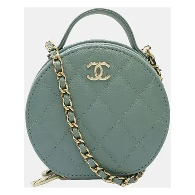 Chanel Green Leather Caviar Skin Chain Small Vanity Wallet