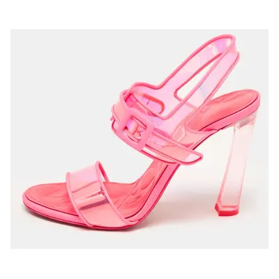 Christian Louboutin Neon Pink Leather and Duniss Ankle Strap Sandals Size