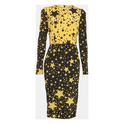 Dolce & Gabbana Black/Yellow Stars Print Silk Midi Dress