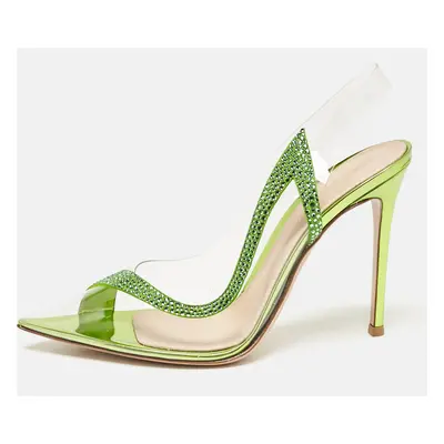 Gianvito Rossi Transparent/Green PVC and Suede Embellished Hortensia Pumps Size 40.5