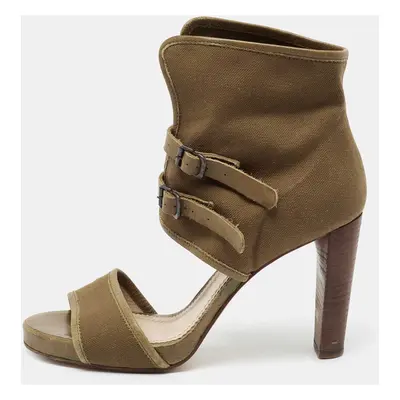 Chloe Brown Canvas and Leather Trim Ankle Sandals Size