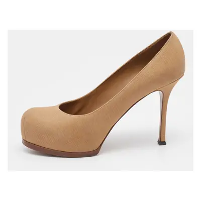 Yves Saint Laurent Beige Leather Tribtoo Platform Pumps Size 39.5