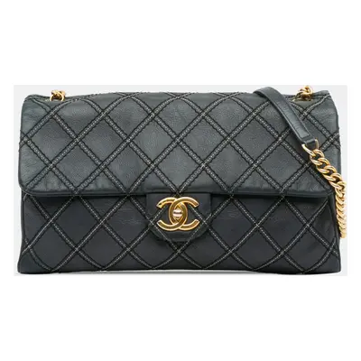 Chanel Blue Iridescent Calfskin Stitch Flap