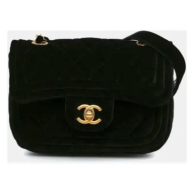 Chanel Black Velvet Mini Quilted Double Frame Flap Bag