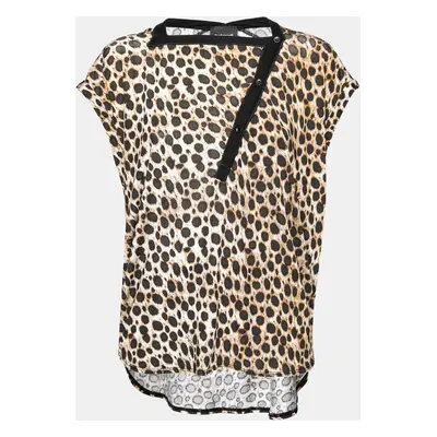 Just Cavalli Brown Leopard Printed Jersey Asymmetric Button Front Top