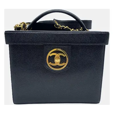 Chanel Black Leather Caviar Vanity Handbag