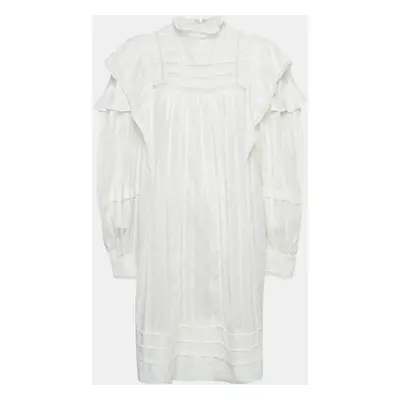 Isabel Marant Etoile White Stripe Cotton Lace Trim Ruffled Mini Dress