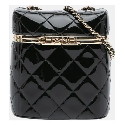 Chanel Black Quilted Patent Logo Chain Vanity Case