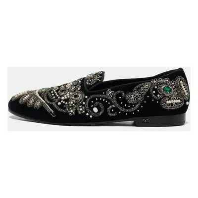 Dolce & Gabbana Black Velvet Embroidered and Embellished Smoking Slippers Size