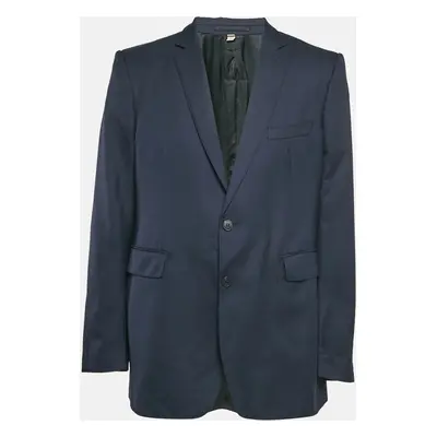 Burberry Navy Blue Gabardine Single Breasted Blazer