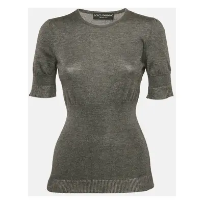 Dolce & Gabbana Grey Stretch Knit Short Sleeve Jumper