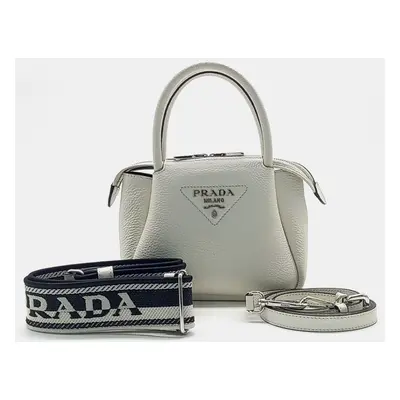 Prada Cream Leather zipper closure mini tote bag