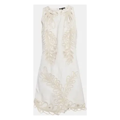 Maje White Embroidered Gabardine Cotton Cut-Out Detail Mini Dress