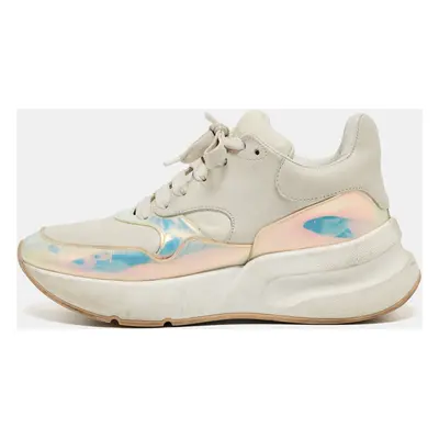 Alexander McQueen White/Holographic Leather Oversized Runner Sneakers Size 39.5