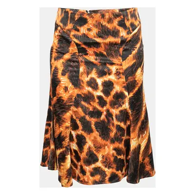 Just Cavalli Orange and Black Printed Flared Hem Skirt