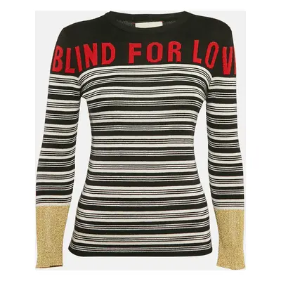 Gucci Black/White Blind For Love Intarsia Lamé and Cashmere Knit Sweater