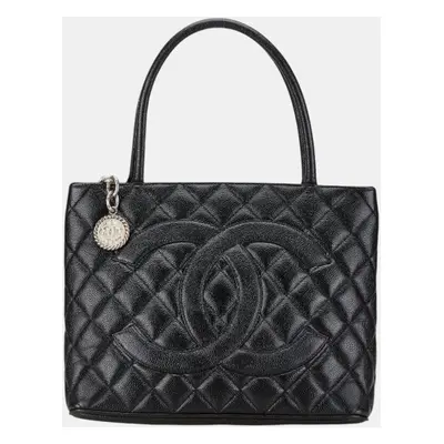 Chanel Black Caviar Skin Matelasse Deca Coco Mark Reprint Tote Quilted Bag