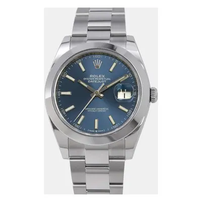 Rolex Blue Stainless Steel Datejust Automatic Men's Wristwatch mm