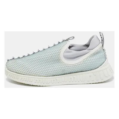 Miu Miu Sea Green/Grey Mesh and Neoprene Crystal Embellished Slip-On Sneakers Size