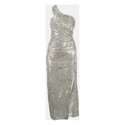 Jonathan Simkhai Silver One Shoulder Sequin Midi Dress