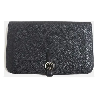 Hermes Dogon Gm Leather Wallet Black Black Leather