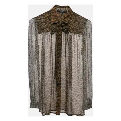 Gucci Brown Printed Chiffon Tie-Up Detail Sheer Shirt