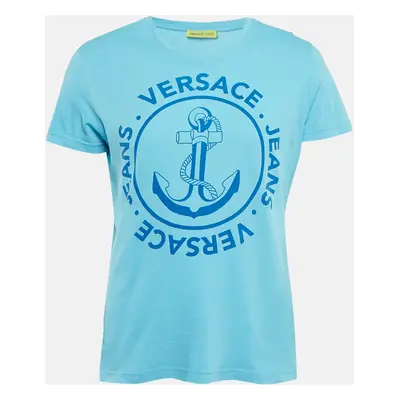 Versace Jeans Blue Anchor Print Jersey V-Neck T-Shirt