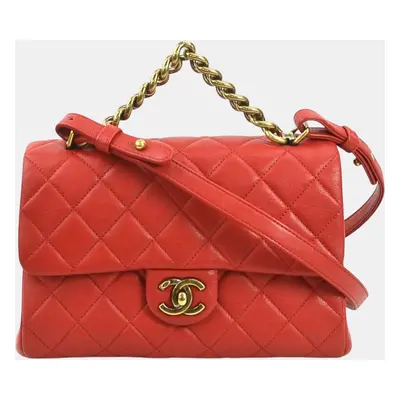 Chanel Leather Red Gold Matelasse Shoulder Bag