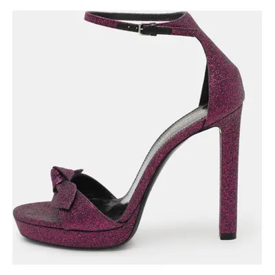 Saint Laurent Paris Purple Glitter Hall Ankle Strap Sandals Size