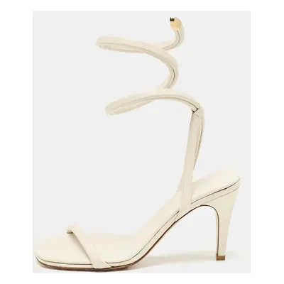 Bottega Veneta White Leather Spiral Ankle Wrap Sandals Size