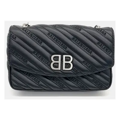 Balenciaga Black Leather chain BB round shoulder bag