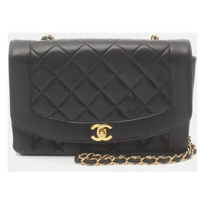 Chanel Lambskin Black Matelasse Diana Flap Shoulder Bag